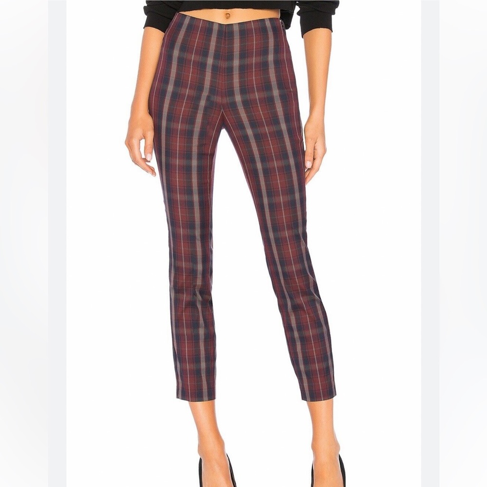 NEW with Tags Rag & Bone Simone Cropped Skinny Plaid Trousers In Burgundy Plaid